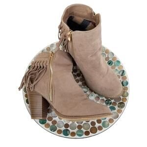 Bella Marie Kenzie-27 Womens 9 Zip Up Fringe Mid Stacked Heel Ankle Bootie